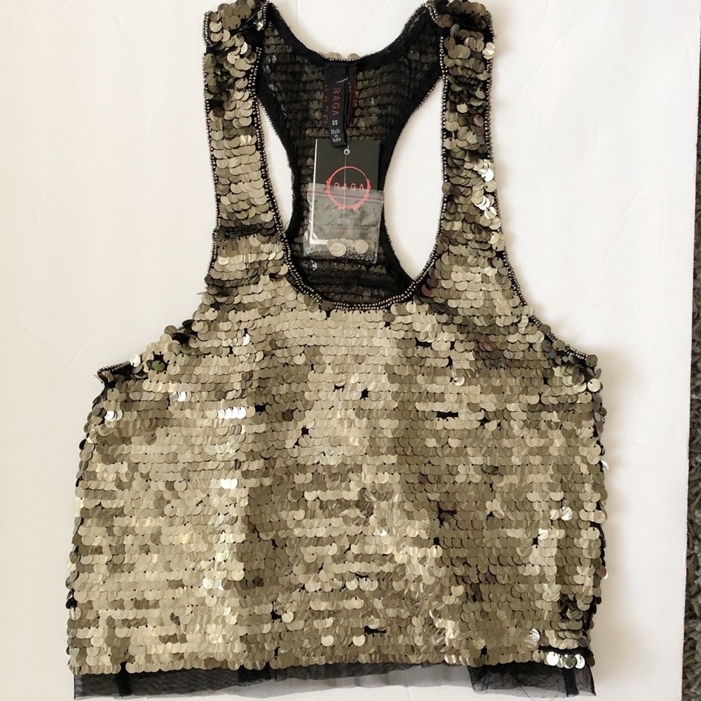 Raga Gold Rush Crop Top Razorback Sequin Tank - Picture 4 of 8